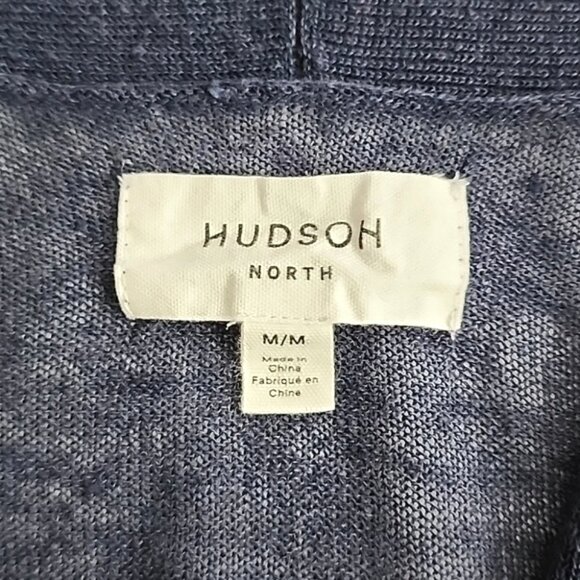 Hudson North Women's Knit Linen Blend Navy Long Open Front Cardigan Pockets Sz M - Picture 6 of 9